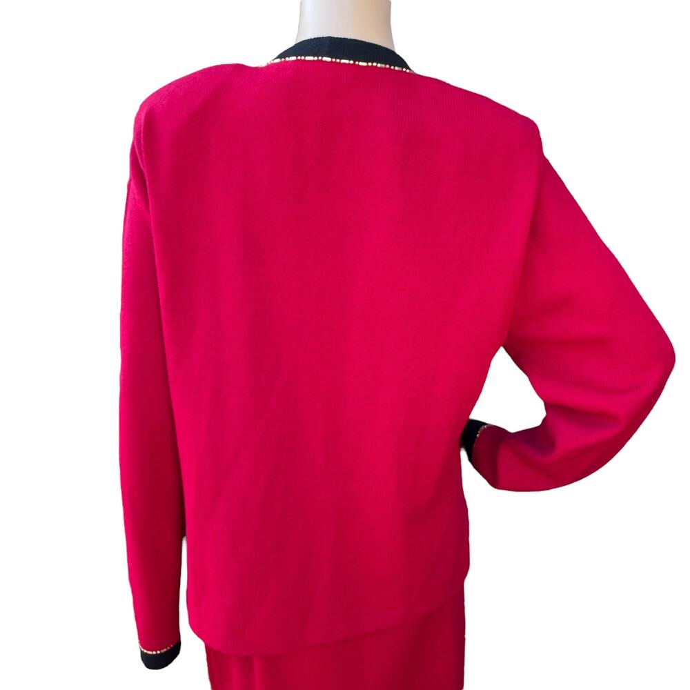 St. John Collection Red & Black Santana Knit Suit Skirt Jkt 12 Skrt 16 - Picture 16 of 16